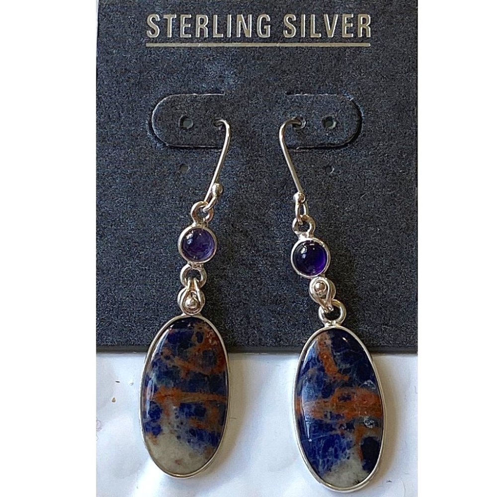 Sterling Silver Drop Earrings -Purple, Blue, Coral